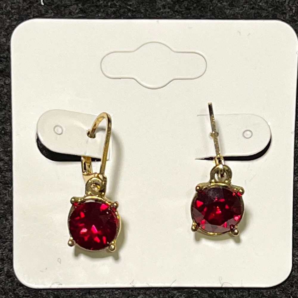 Dana Buchman Gold Toned Earrings with Deep Red Stones - Picture 6 of 6